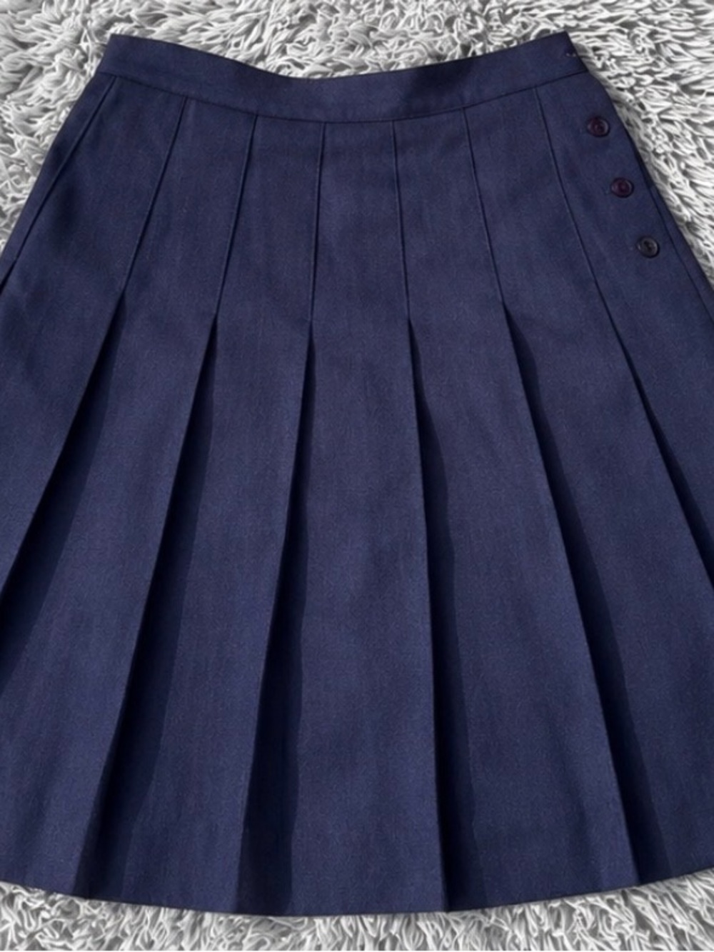 L.L. Bean Navy Pleated Skater Skirt with Side Button Detail